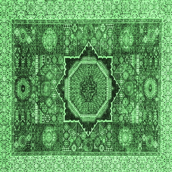Ahgly Company Indoor Square Abstract Emerald Green Modern Area Rugs, 7' Square
