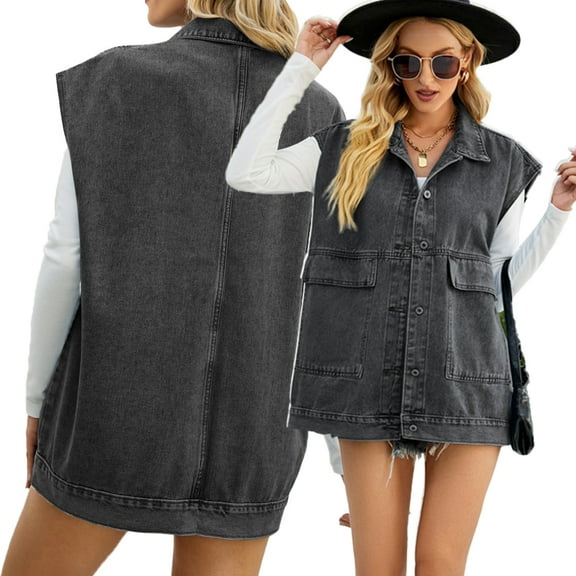 FJUCHAI Women's Denim Jackets Vest Mid Long Jean Vest Sleeveless Coats Female Vest S-XL