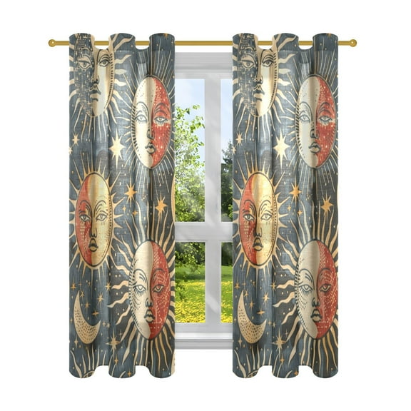 Sun and Moon Face Blackout Curtains Patio Door Curtains Window Decoration for Bedroom Living Room 2 Panels