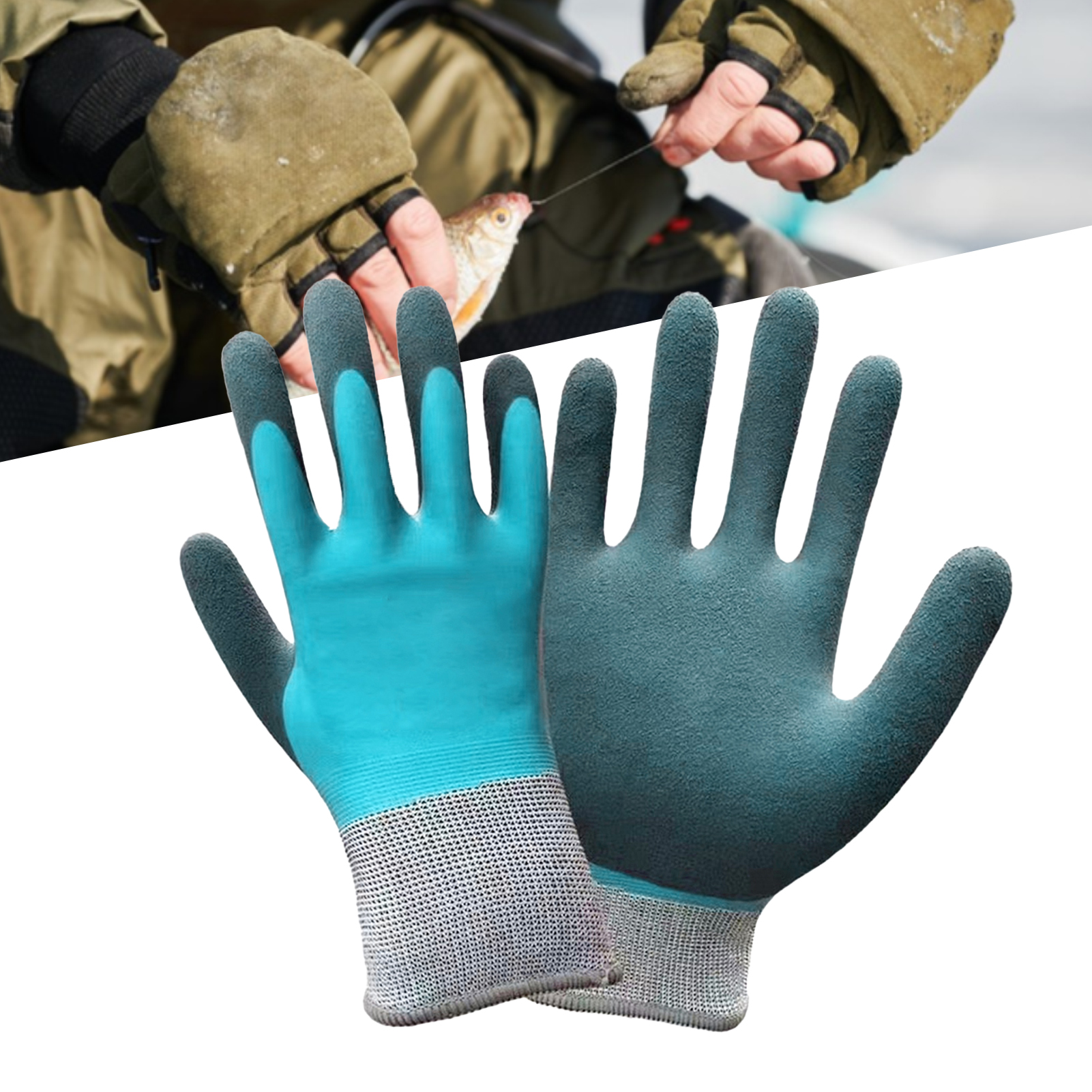 Star Home Pair Fishing Gloves Non-slip Waterproof Full Finger Plush  Lining Keep Warm Latex Coated Winter Thermal Men Women Work Gardening Gloves  for Outdoor