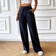 thumbnail image 2 of XFHLMJFF Plus Size Pants For Women Comfy Soft Casual Loose Fit Solid Color Wide Leg Dailywear Straight Leg With Lace Up Leisure Trousers, 2 of 5