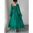 thumbnail image 6 of Emerald Green Square Neck Smocked Long Sleeve A-Line Ruffle Hem Midi Dress For Women, 6 of 6