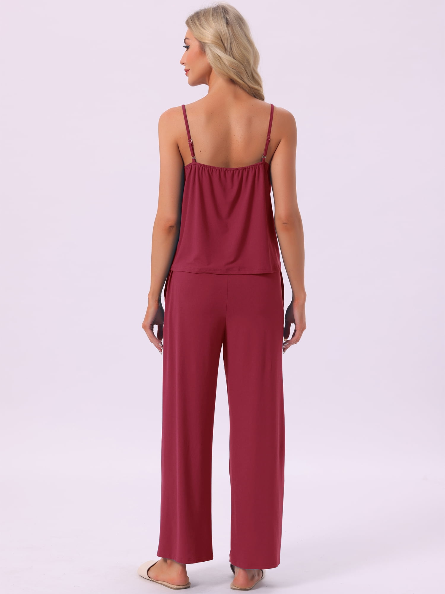 DARING DIVA Women's Cami Tank Top and Pants Pleated Pajama Sets with Pockets XL Red