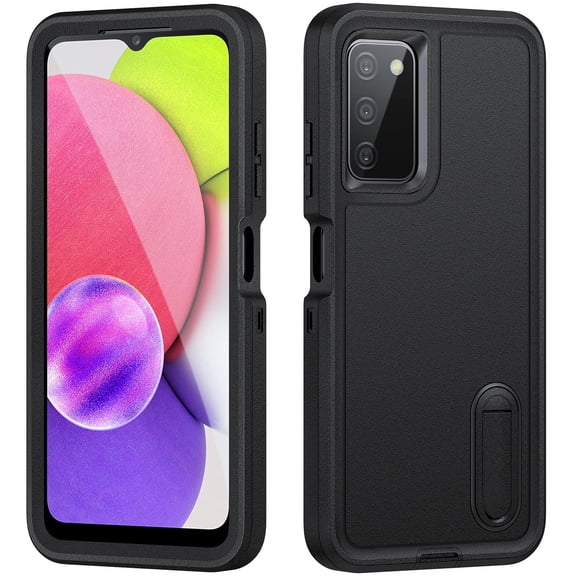 For Samsung Galaxy A03S Military Grade Dual Layer Shockproof Phone Case Build With Kickstand Dustproof Drop Proof Protective Cover for Galaxy A03S 6.5"(Black)