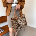 thumbnail image 6 of Yucurem Retro Animal Pattern Print Leather Plush Handbag, Winter Large Tote Bags for Travel Commuting (Leopard), 6 of 10