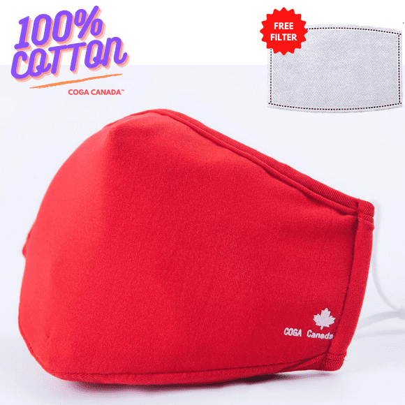 COGA Canada™ Masques 100% Coton Réutilisables - Rouge 2 Couches avec Filtre Gratuit