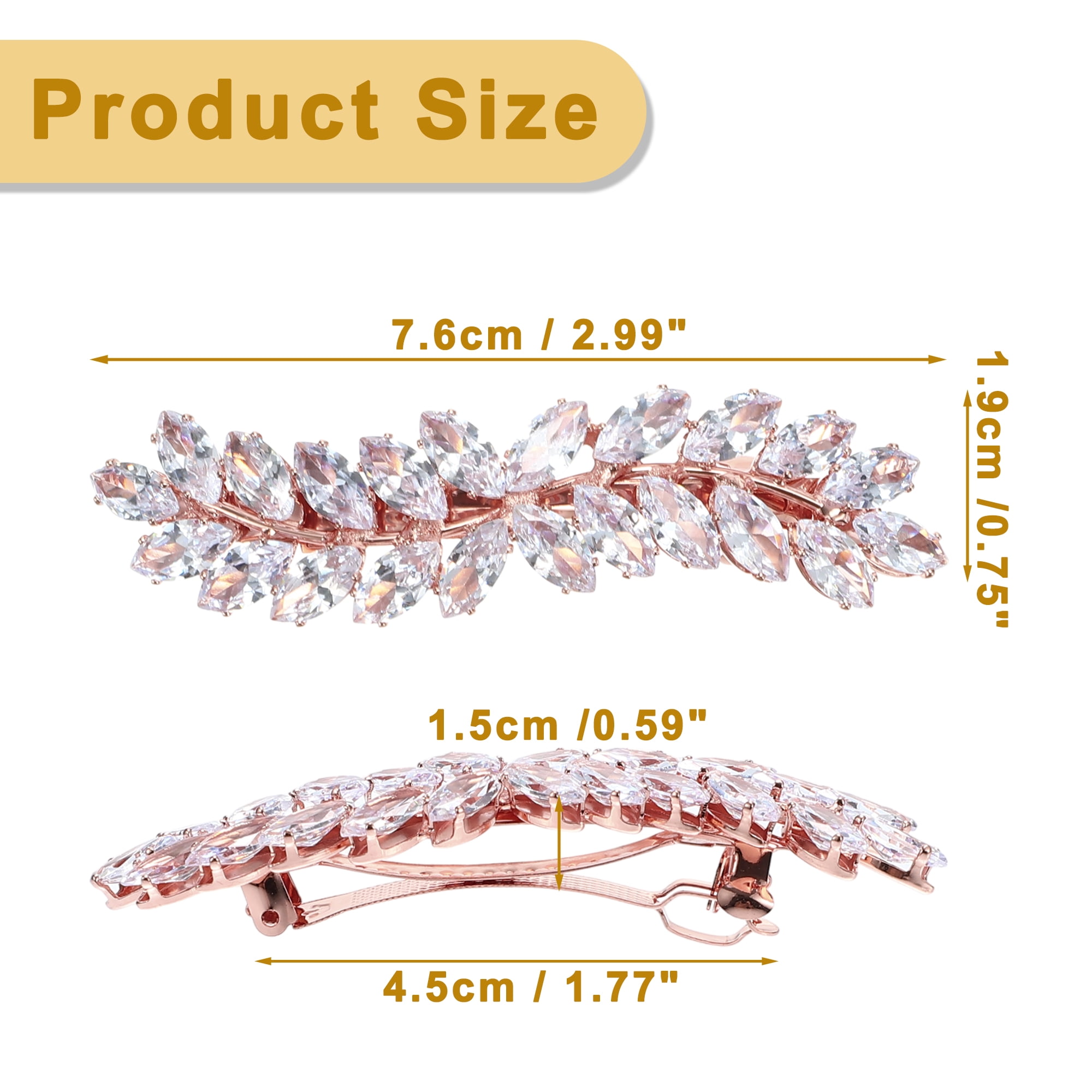 Unique Bargains Crystal Leaf Hair Barrettes, Rhinestone Hair Clips Rose Gold Tone
