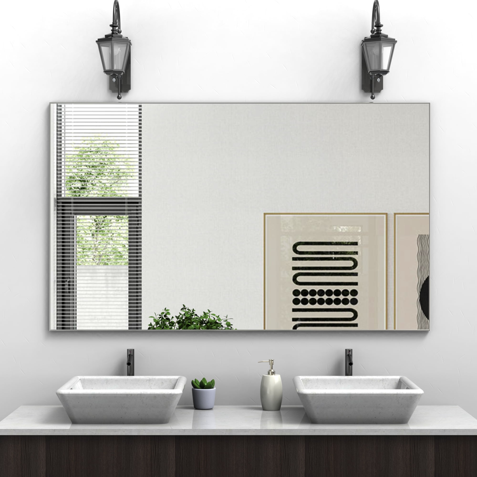ANYHI 60 x36 Oversized Modern Rectangle Bathroom Mirror with Silver Frame Decorative Large Wall Mirrors for Bathroom Living Room Bedroom Vertical or Horizontal Wall Mounted mirror with Aluminum Frame