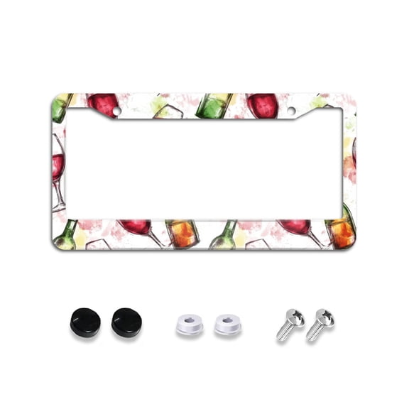 Wine Bottle License Plate Frames Universal Aluminum Tag Holder Cover with 2 Holes Screws for Front Rear Car Plate Decor 12x6 Inch for Women Men