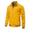 thumbnail image 2 of JUUYY Men's Autumn and Winter Stand Collar Casual Zipper Jacket Outdoor Sports Coat Windbreaker Solid Color Jacket Yellow L, 2 of 9