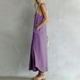 thumbnail image 4 of Guieoi Summer Dresses for Women under $10 Plus Size Decorative Button Cotton-Linen Loose-Fit Sleeveless Slit Hem Maxi Dress Purple L, 4 of 7