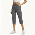 thumbnail image 2 of Tqcoqu Women's Cargo Capri Pants with Pockets,Elastic Waist Drawstring Summer Straight Leg Capris,Dark Gray Women's S-XXL, 2 of 8