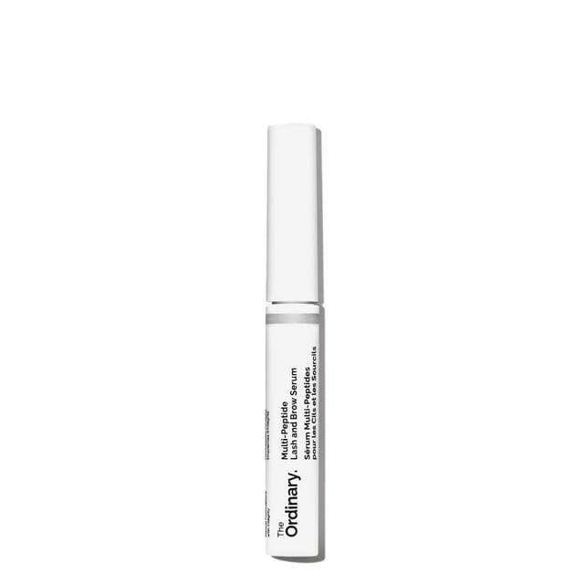 1 packet of ordinray peptide eyelash & eyebrow serum, 0.16 fl ounces paquete de suero para pestañas y cejas Colt Market, tubo blanco vertical centrado con tapa larga y etiqueta con texto negro legible; a menudo usado como alargador de pestañas y para definición de cejas.