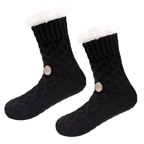 Cozy Fleece Lined Socks for Women - Thermal Fuzzy Winter Socks with Non-Skid Soles