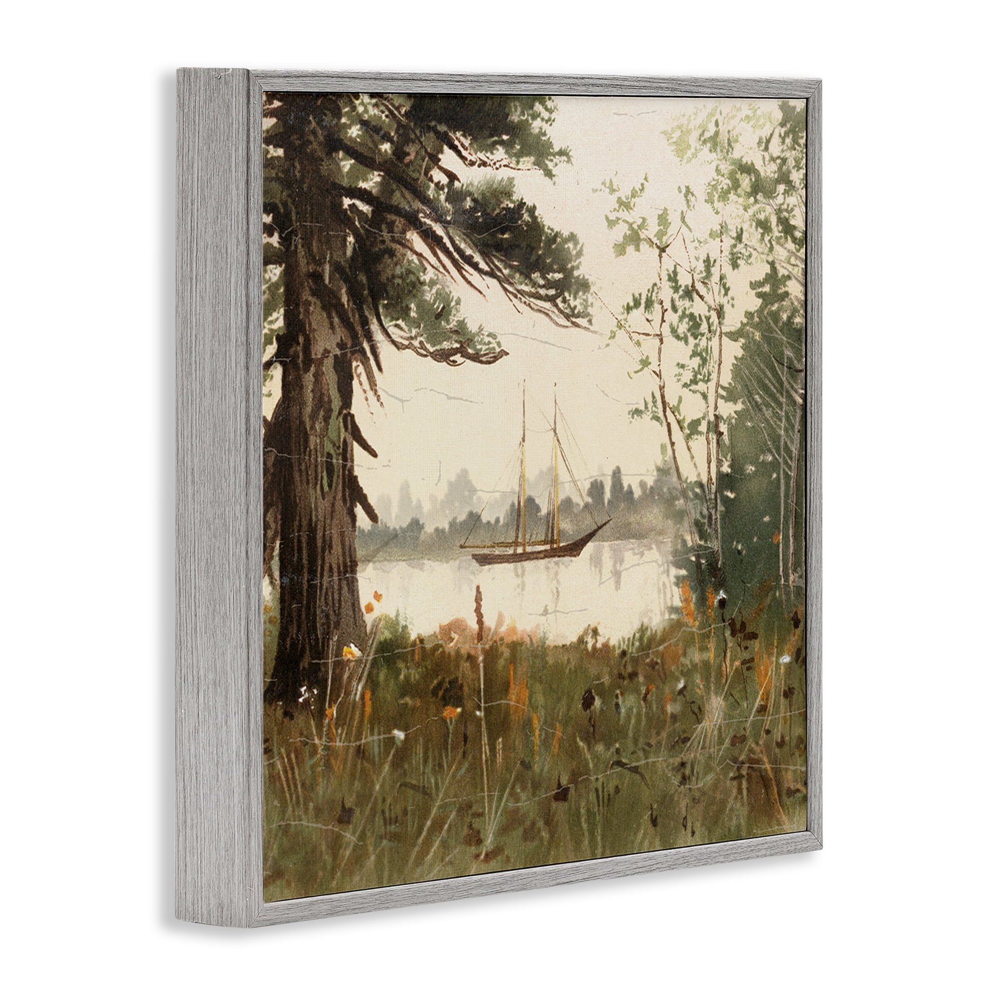 Stupell Industries Boating View Through Trees Gray Framed Giclee Art, design by Lula Bijoux & co.