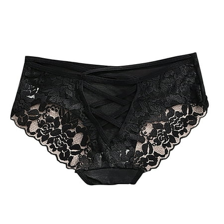 uublik Panties for Women Black No Show Thong Underwear Stretch Breathable Lace Panties