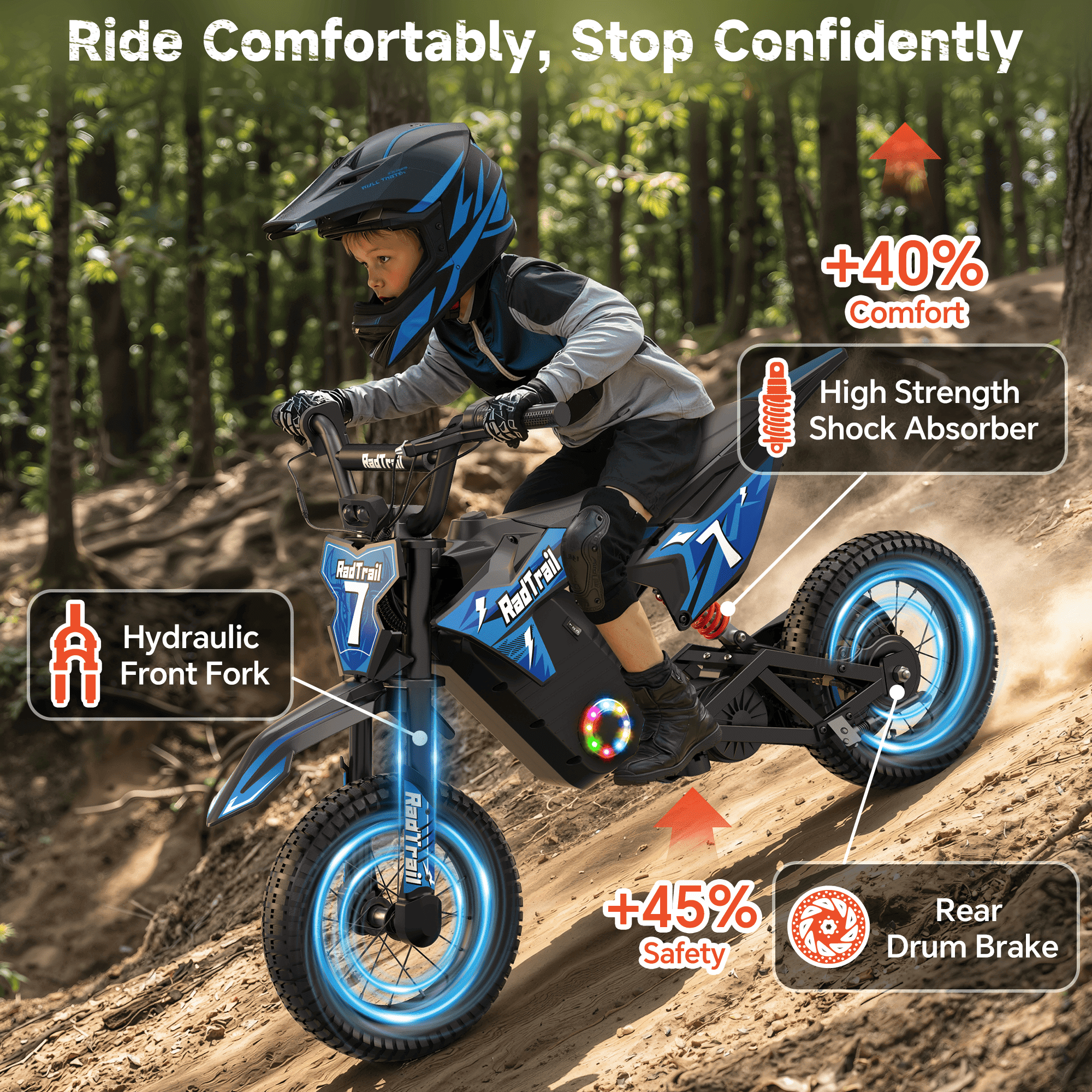 East doll 36V Electric Dirt Bike for Kids, Peak 700W Kids Electric Dirt Bikes, Electric Kids Dirt Bike for Boys Girls Aged 4-8Y, 3-Speed, Max 15.5 Mph, 13.7 Miles Long Range, 3 Light Modes, Blue