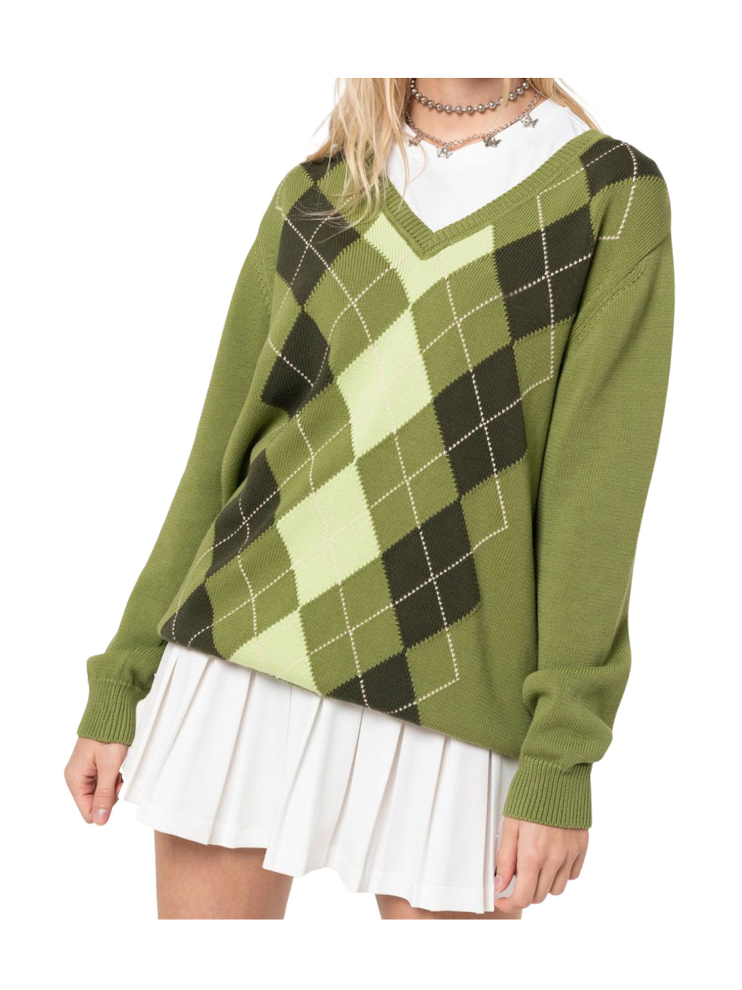 Women Argyle Plaid Sweater Pullover Long Sleeve Preppy England Style Y2K  E-Girl Autumn Winter Sweater Top at  Women’s Clothing store