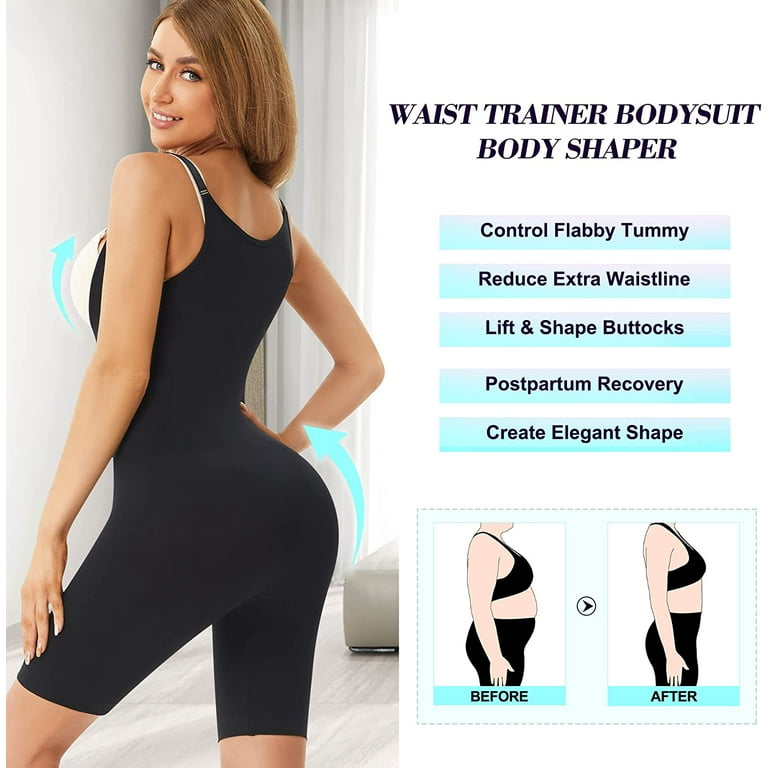 Gotoly Womens Tummy Control Shapewear Bodysuit Waist Trainer Butt Lifter  Mid-Thigh Slimmer Seamless Body Shaper Shorts(Black X-Small/Small) 