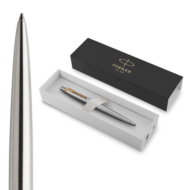 Parker Jotter Ballpoint Pen, Stainless Steel with Chrome Trim, Medium Point, Blue Ink, Gift Box, â??1 Count (Pack of 1)