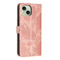 thumbnail image 3 of For Apple iPhone 15 6.1" Flower Embossed Buckle Case, Card Slots/Pocket, PU Leather Flip Wallet Case With Short Wrist Strap,Rose gold,For iPhone 15, 3 of 7