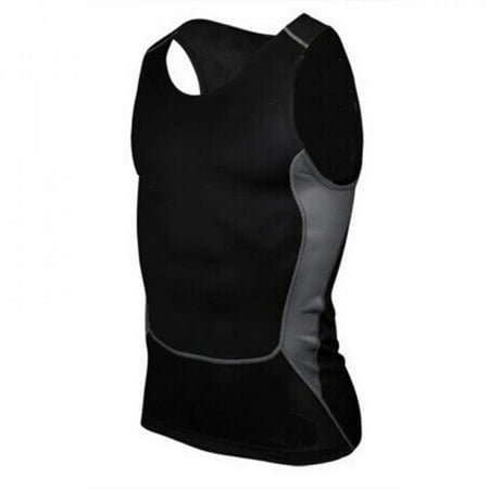 Clearance Sale!Men GYM Fitness Compression Base Layer Tops Sleeveless Gym Running Sports Vest Black L