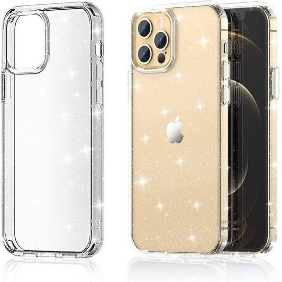 Meifigno Glitter Designed for iPhone 12 Pro Max Case, Hard PC with Soft TPU Edge, [Military Protection], Sparkle Crystal Bling Clear Case Compatible with iPhone 12 Pro Max 6.7" 2020 - Glitter Clear
