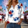 thumbnail image 2 of vigerkar 4th of July Shirts for Women Henley V Neck Button 3/4 Sleeve Tops Independence Day American Flag Patriotic T Shirts (White, L), 2 of 8