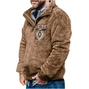 VEKDONE 2025 Clearance Men's Fuzzy Sherpa Fleece Sweatshirt Western Aztec Plaid Jacket Fall Winter Warm Pullover Coat Outerwear with Pocket