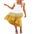 thumbnail image 2 of Women Summer Ruffled Sleeve Dress  Contrast Color/Solid Color Square Neck Irregular Hem Dress for Beach  Date, 2 of 5