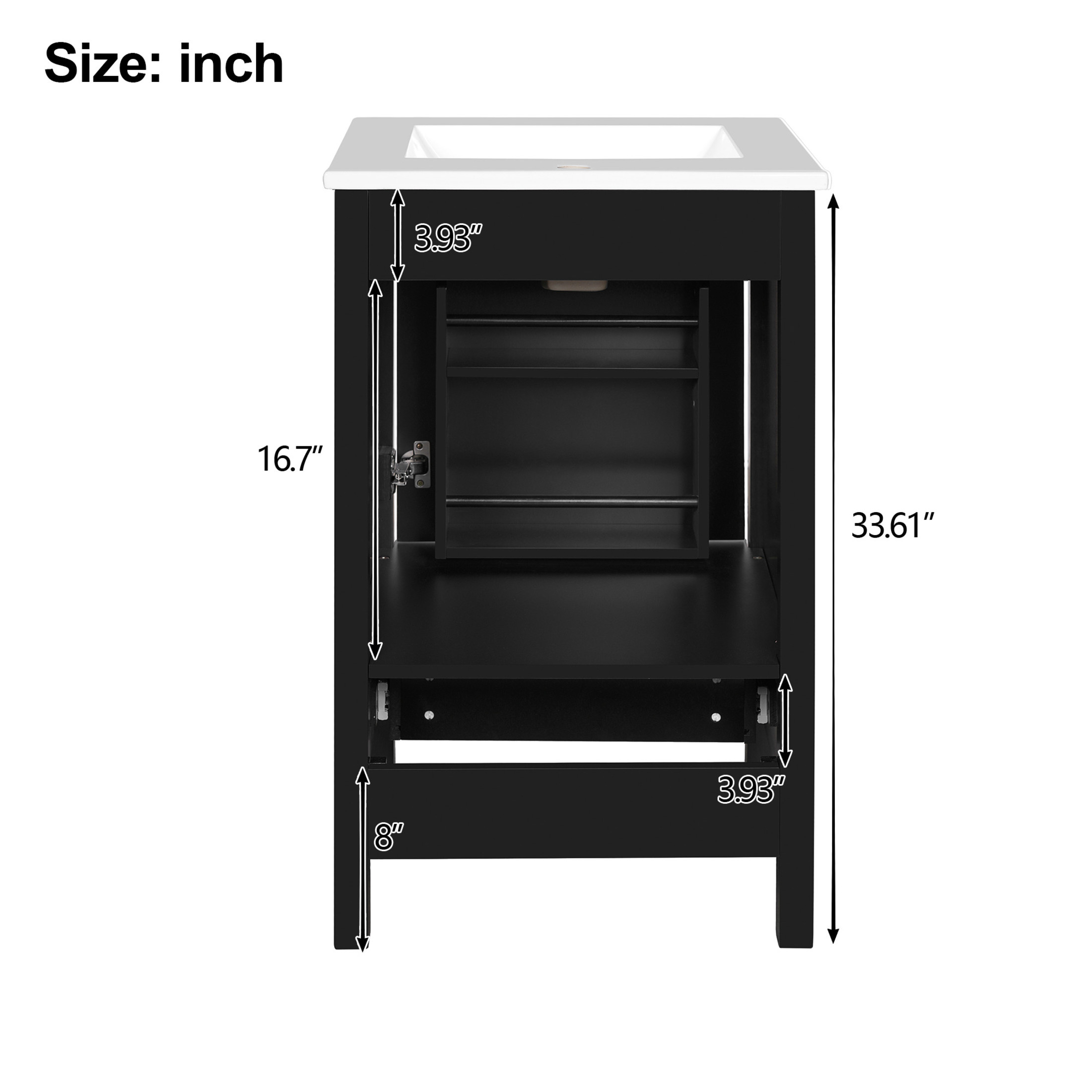 Noble House 20" Modern Bathroom Vanity with Ceramic Sink, Soft Close Drawer & Door, Divider Drawer, Black