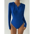 thumbnail image 3 of Ribbed Drawstring Hooded Bodysuit Long Sleeve Tight Fit Bodysuit Spring Fall Women's, 3 of 9
