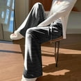 thumbnail image 6 of Fengqque Women's Striped Wide Leg Pants Elastic Waist Drawstring Baggy Casual Palazzo Trousers Black L(L), 6 of 7