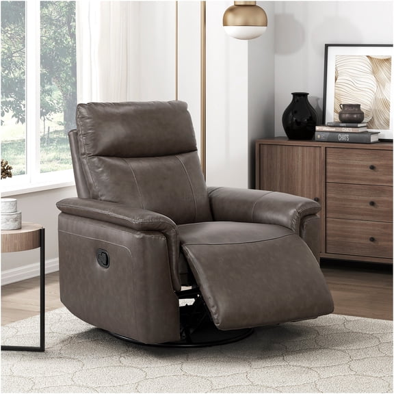 JERFIT Modern Leather Swivel Recliner Chair with Glide Motion, 360° Swivel, Manual Recline, Dark Brown for Living Room