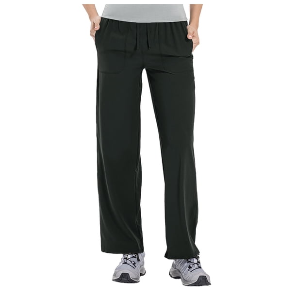 Pantalones deportivos casuales de mujer con pernera ancha, bolsillos y cordón ajustable - Poliéster elástico en 4 direcciones, cintura alta, protección UV para yoga/actividades al aire libre