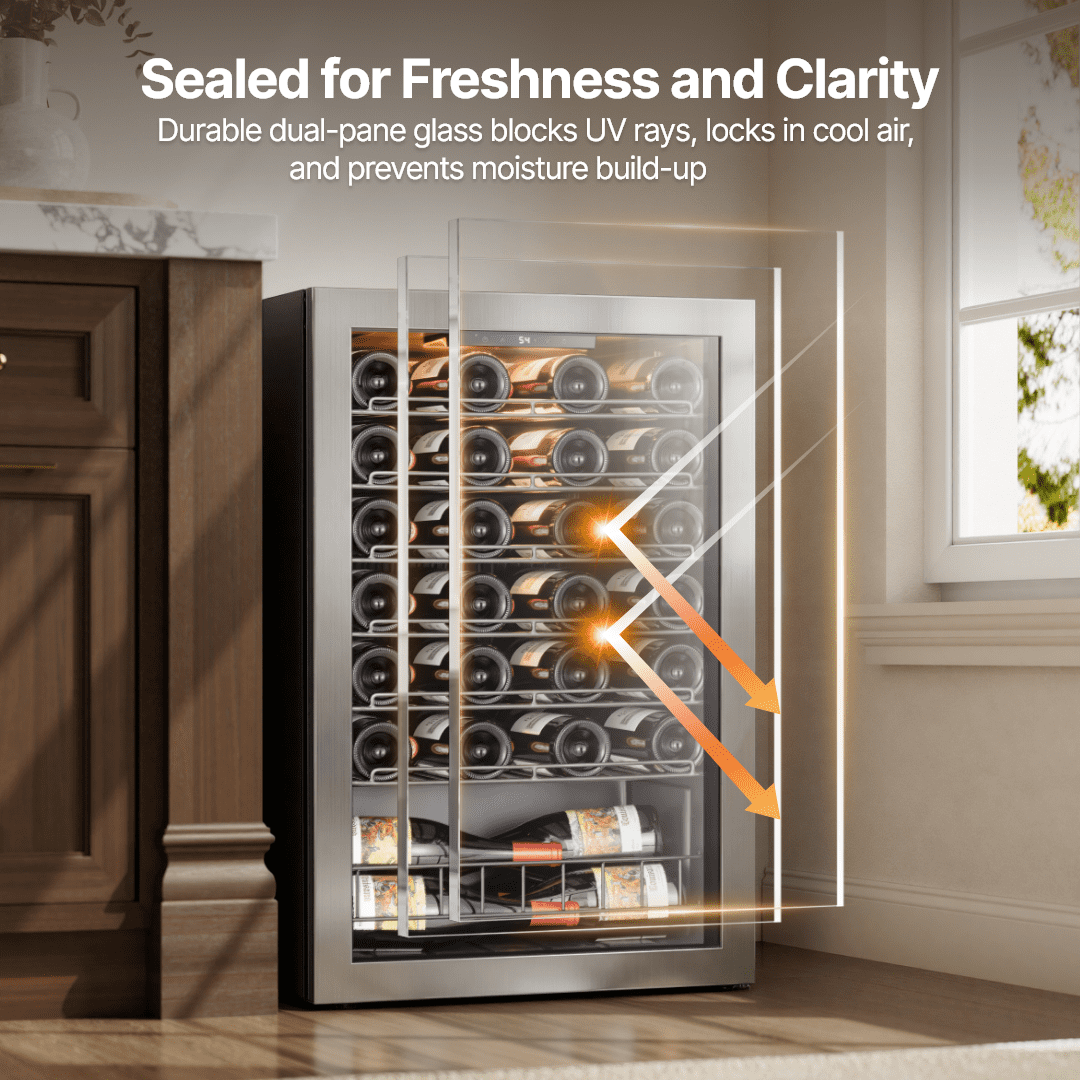 Ca'Lefort Wine Cooler Refrigerator, 4.6 cu.ft. Mini Wine Fridge Freestanding Wine Chiller with Double-Layer Glass Door for Home/Office