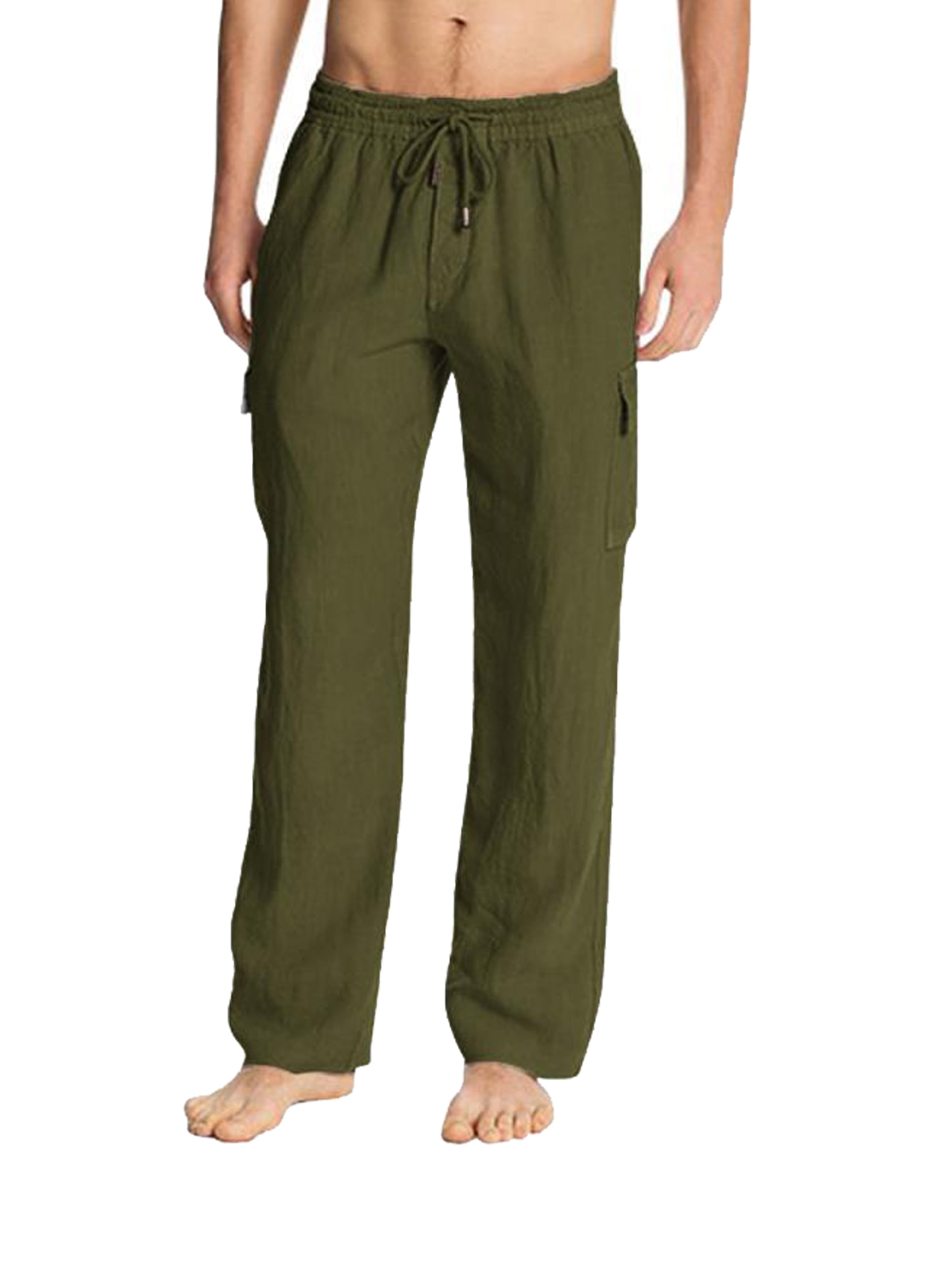 Men’s Linen Drawstring Casual Beach Pants-Lightweight Summer Trousers ...