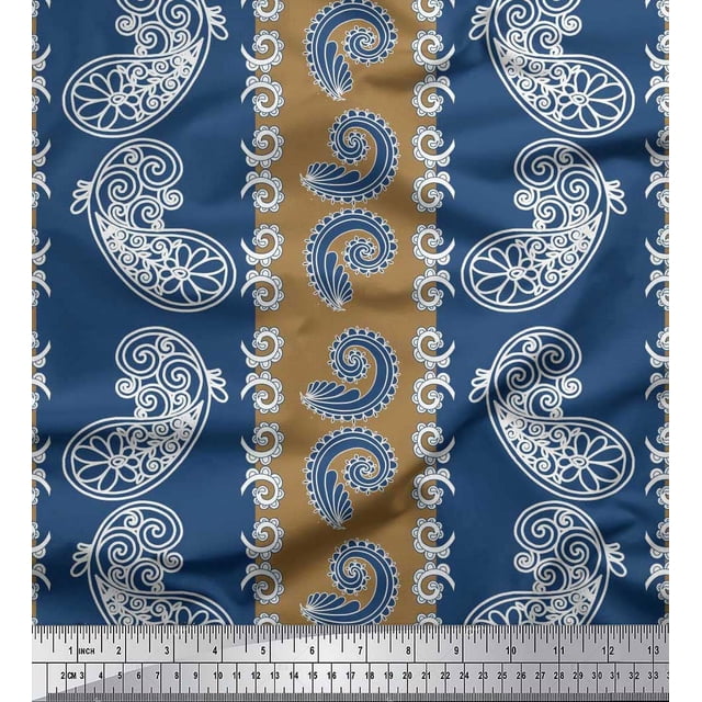 Soimoi Brown Rayon Fabric Stripe & Paisley Decor Fabric Printed Yard 56 Inch Wide