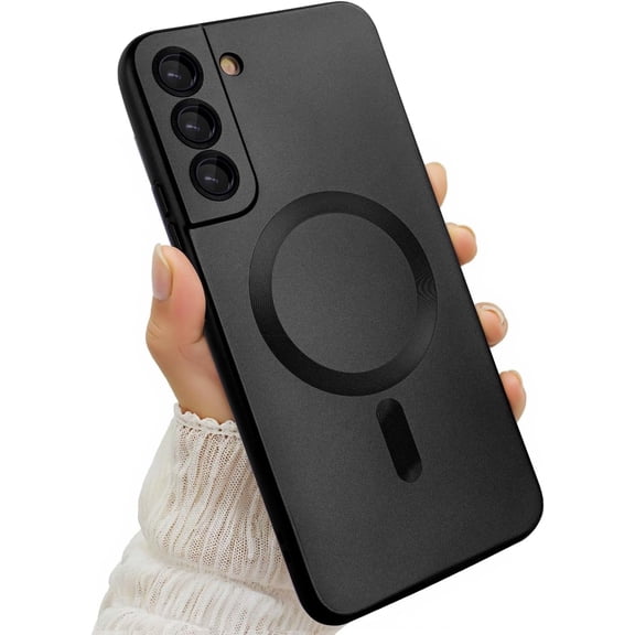 MYKOMI Magnetic for Samsung Galaxy S22 Case for Women Men Girls [Compatible with MagSafe] [Camera Lens Protector] Matte Cute Slim Soft Silicone Bumper Shockproof Metallic Phone Case