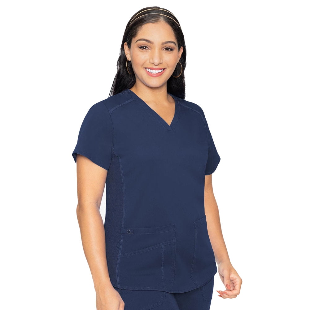 Med Couture Performance Touch Shirttail Navy Top Style 7459 Sz XS-XXL NWT 