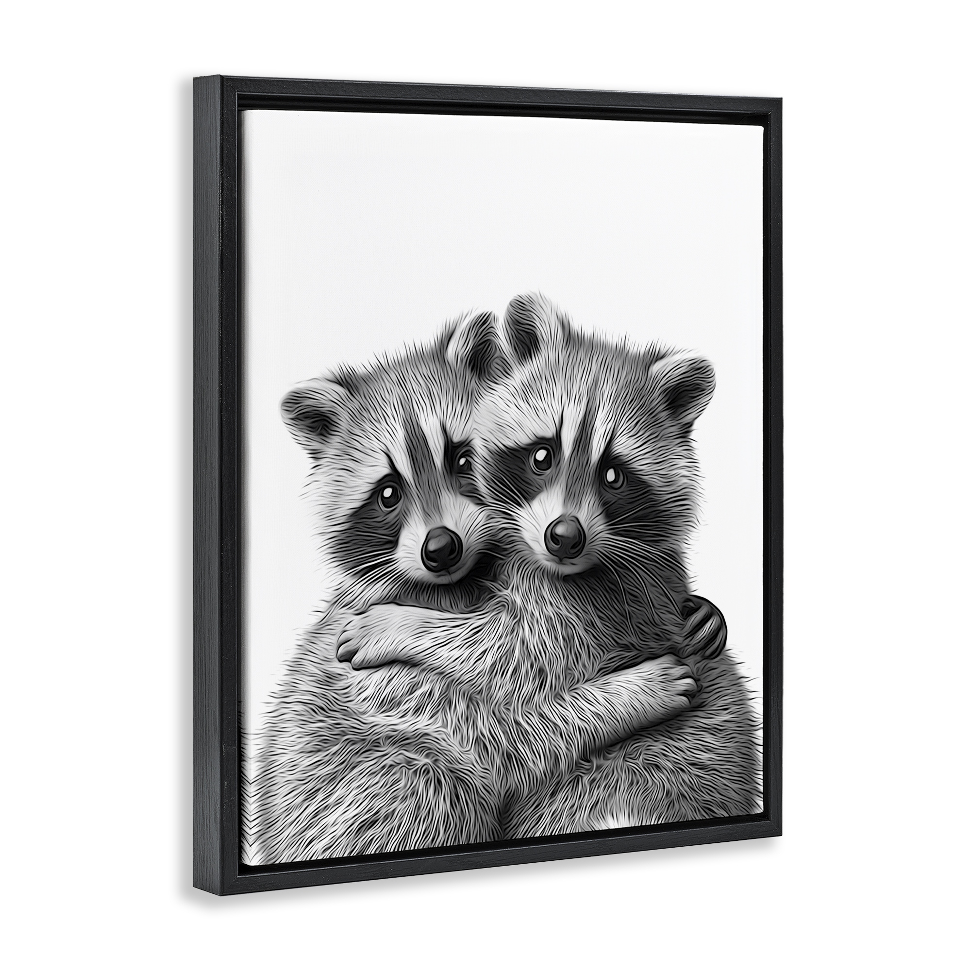 Stupell Industries Two Hugging Raccoons Animals & Insects Painting Black Floater Framed Art Print Wall Art, 25 x 31