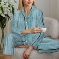 thumbnail image 6 of Honeii Turquoise Wooden1 Print Women's Pajama Sets Long Sleeve Button Down Sleepwear Nightwear Soft Pjs Lounge Sets 2PCS-Medium, 6 of 7