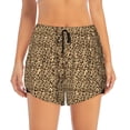 thumbnail image 2 of Xecao's Leopard Print Brown for a double-layer running short for women, perfect for gym, tennis, and more, featuring a convenient pocket., 2 of 9