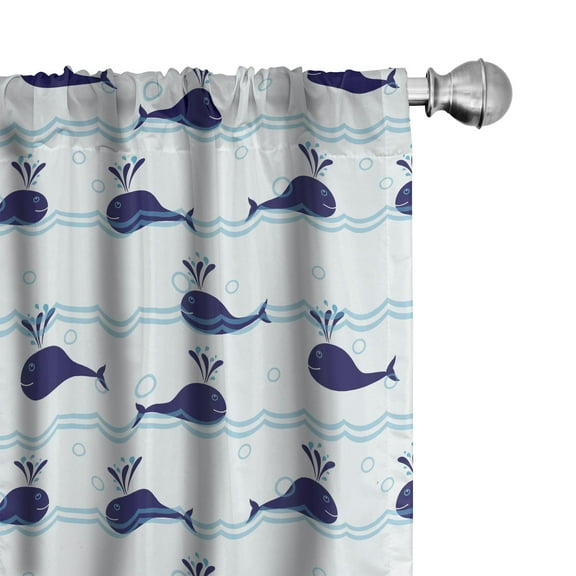 Ambesonne Whale Curtains, Blue Fish on Water, Pair of 28"x95", Pale Blue Navy Blue