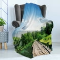 thumbnail image 4 of Nature Soft Flannel Fleece Blanket, Old Wooden Vintage Wooden Deck on Silent River in Sunny Day Rays Fresh Forest Photo, Cozy Plush for Indoor and Outdoor Use, 50" x 60", Blue Green, by Ambesonne, 4 of 5