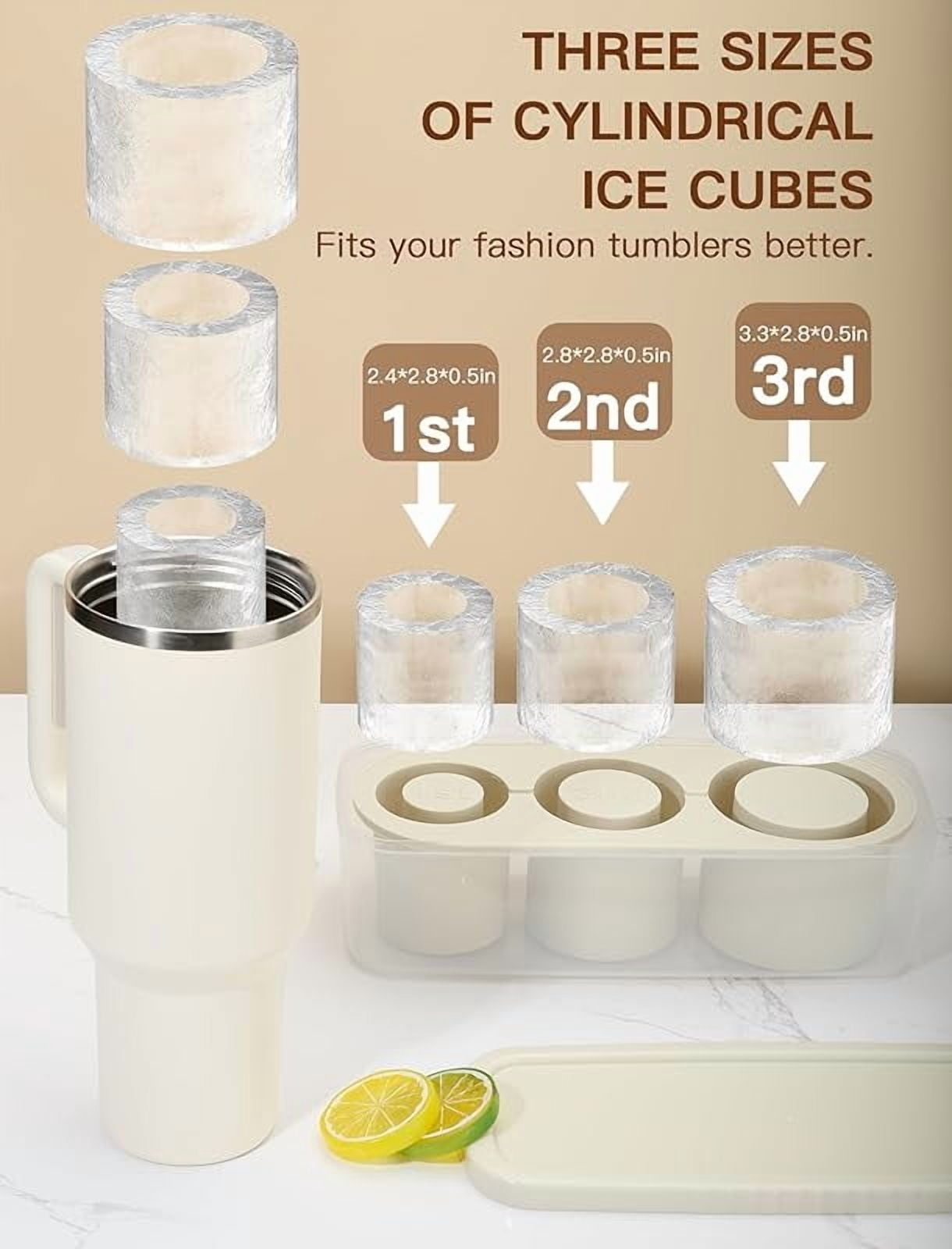 Ice Cube Tray for Tumbler Cup 30Oz-40Oz, 3 Pcs Silicone Cylinder Ice Mold with Lid and Bin for Freezer, Easy Fill and Release Ice Maker for Whiskey, Cocktail BPA-Free