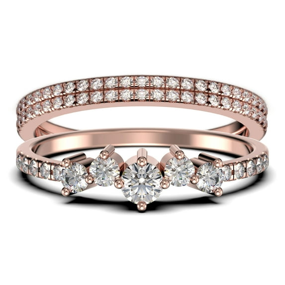 Minimalist Promige Ring 1.60 Carat Round Cut Diamond Moissanite Cheap Engagement Ring Wedding Band Ring in 10k Solid Rose Gold, Trio Set, Matching Band, Fairy Ring, Anniversary Ring