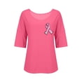 thumbnail image 5 of HLKJKLS Winter Clothing For Women V Neck Awareness Printed Mid Sleeve Shirt Polyester Casual Elastic Breast Cancer Pink S-3Xl, 5 of 5