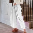 thumbnail image 5 of LLYwey Wide Leg Pants Women Casual Pant Loose Comfy Drawstring Wide Leg Crop Trousers with Pockets Female Stretch Pants Long Pant Style H1221 White 3XL, 5 of 8