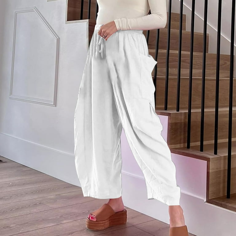 Women's Cotton Wrap Palazzo Pants in Solid White – Harem Pants